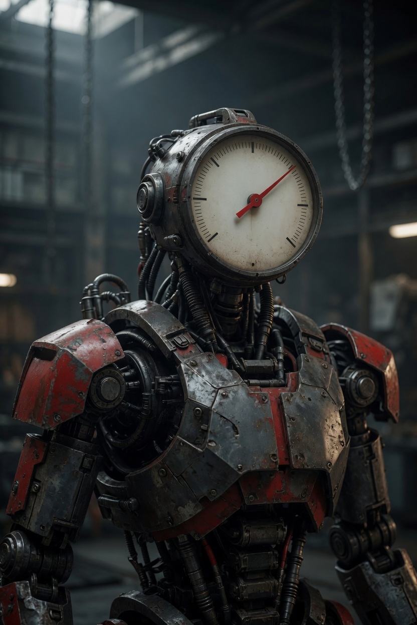 Shear, a cast-metal investigator whose face is an analog gauge