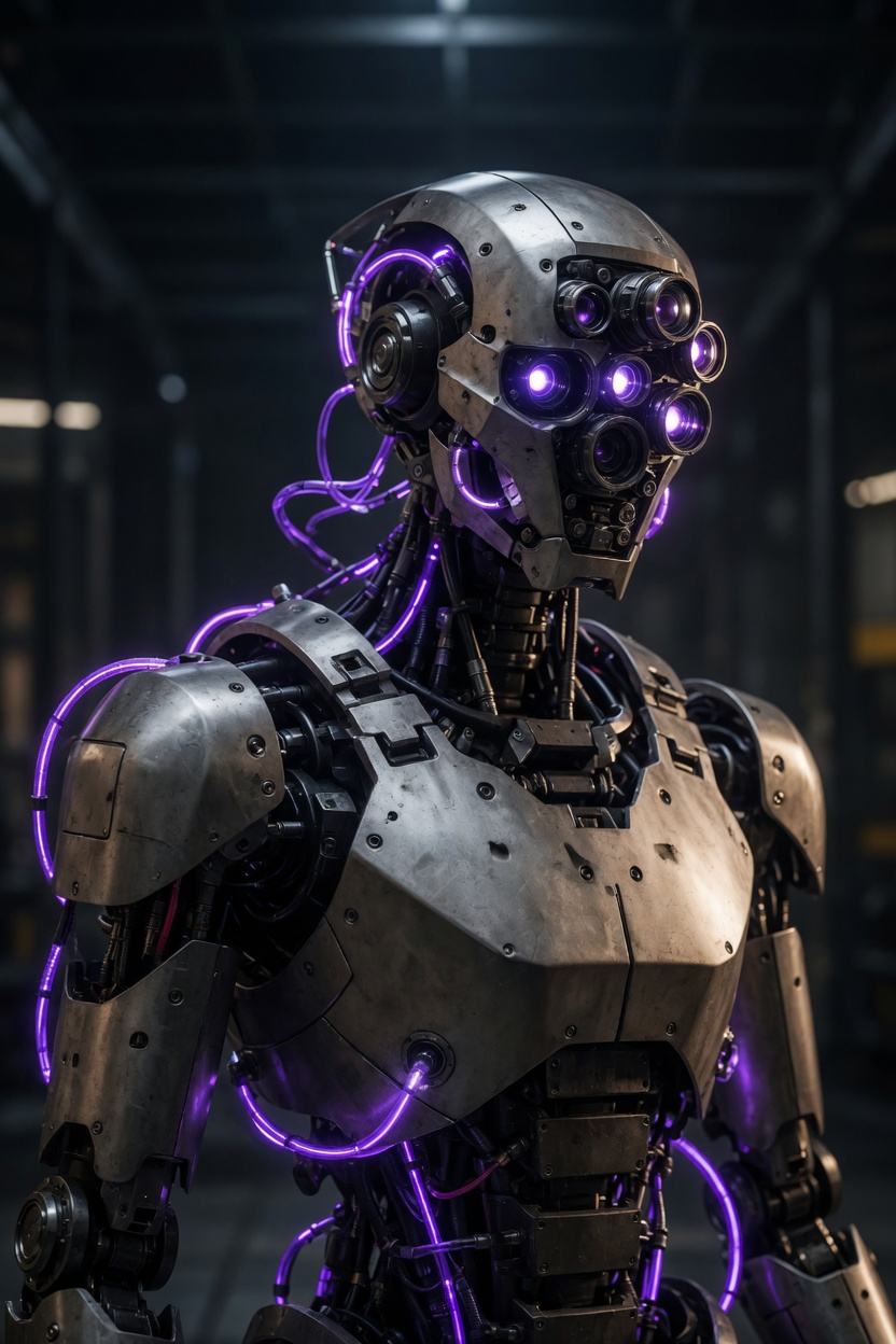 Suture, a titanium investigator with violet conduits and several lenses